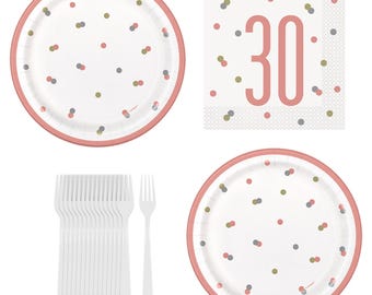 30th Birthday Pearl Anniversary Dessert Plates Napkins Forks Set, Serves 16