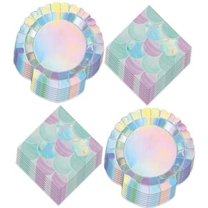 Mermaid Party Supplies - Shimmering Clamshell Plates and Beverage Napkins (Serves 16)