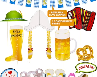 Accessoires Photo Oktoberfest - 28 Pièces - Chapeau, Dirndl, Chope, Bretzel - Décoration Fête