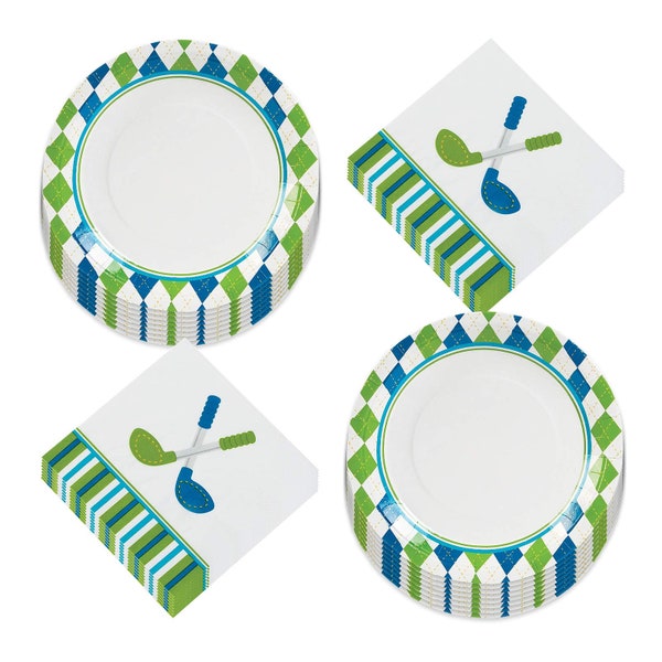 Golf Par-Tee Paper Dinner Plates and Luncheon Napkins (Serves 16)