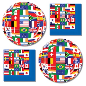Flags of the World Olympics Party International Flag Paper Dessert Plates and Beverage Napkins (Serves 16)