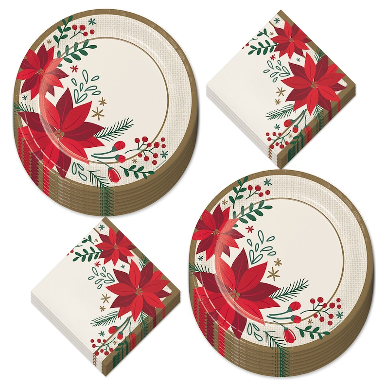 Christmas Paper Plates and Napkins Modern Poinsettia Paper  Etsy