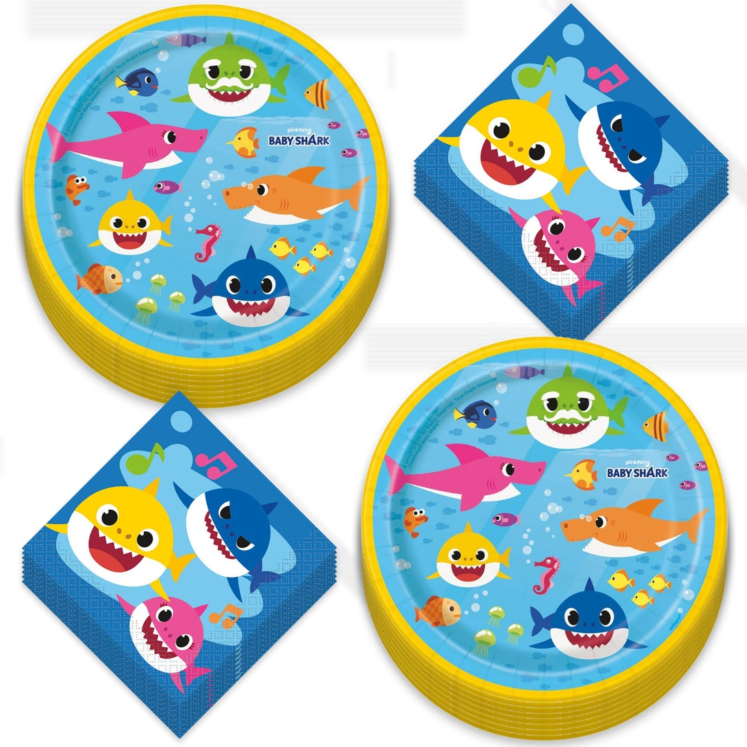 Baby Shark Party Supplies Baby Shark Theme Birthday Party Round Paper Dessert Plates and ...
