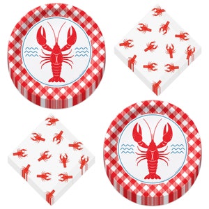 Crawfish Boil Party & Seafood Party Supplies - Crawfish Paper Dinner Plates and Napkins for Mardi Gras and Seafood Festivals (Serves 16)