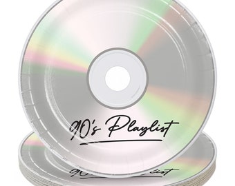 90's Party Supplies - 1990's Mix Playlist Round CD Paper Dinner Plates for 16 Guests