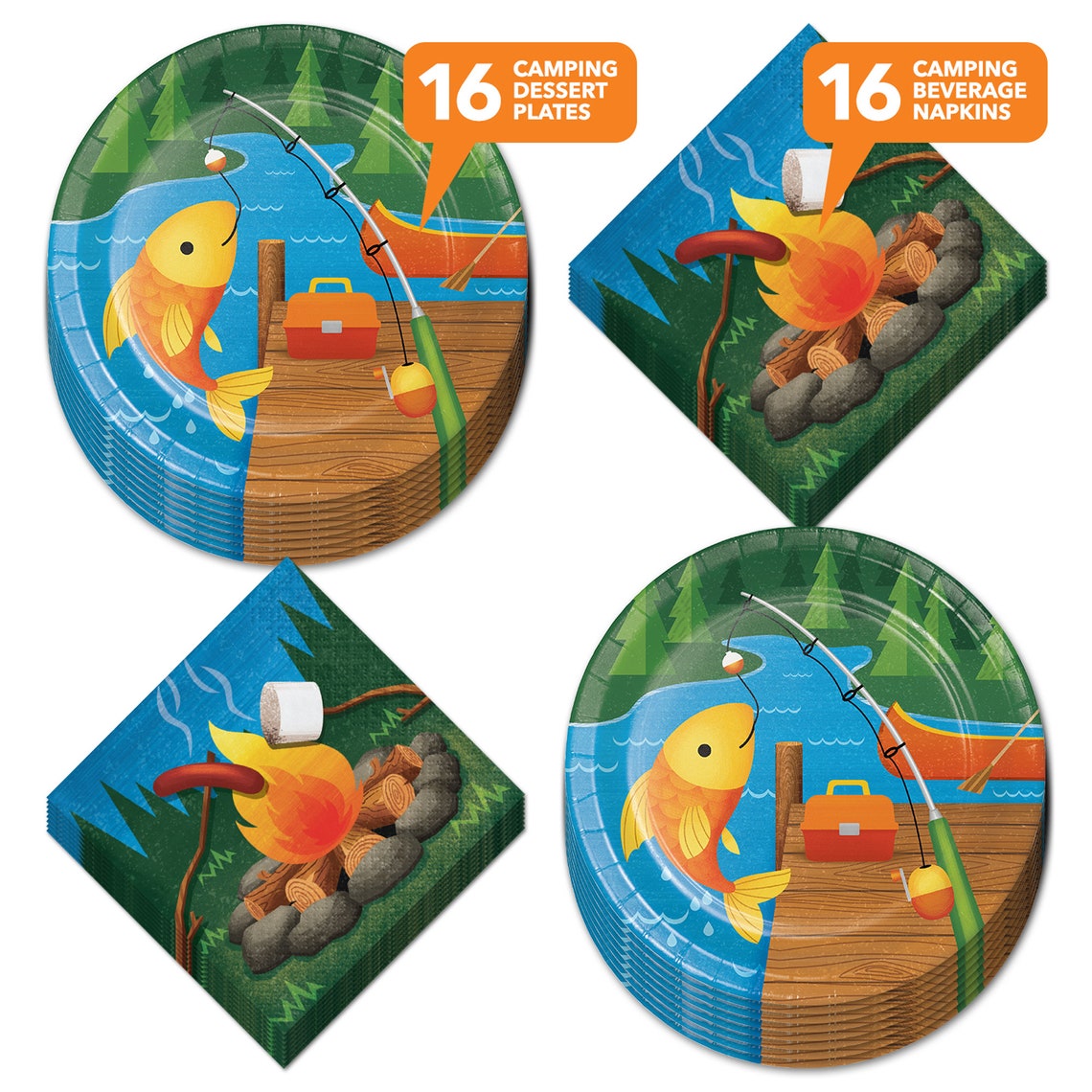 Camping Party Paper Dessert Plates and Beverage Napkins Etsy