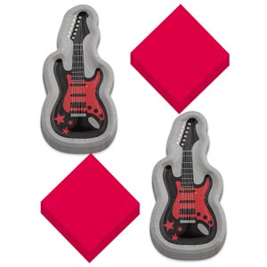 Rock & Roll Party Guitar Shaped Paper Dessert Plates and Beverage Napkins (Serves 8)