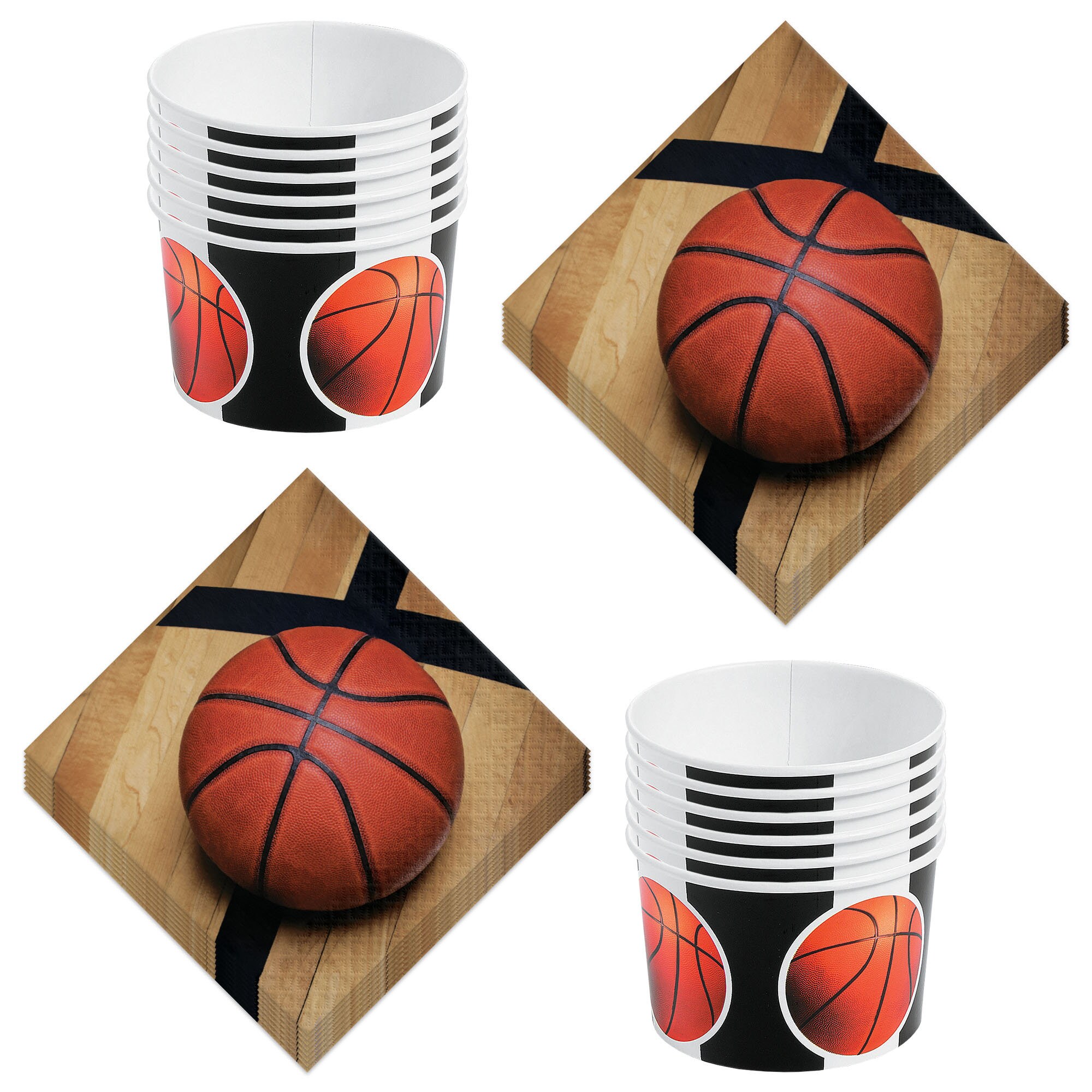 Basketball Party Striped Paper Treat Cups and Luncheon Napkins Serves 12