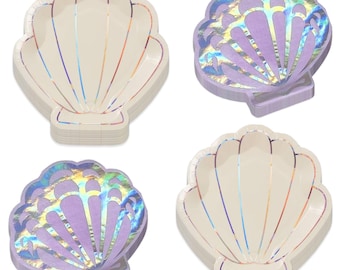 Mermaid Party Supplies - Shimmering Clamshell Plates and Beverage Napkins (Serves 16)