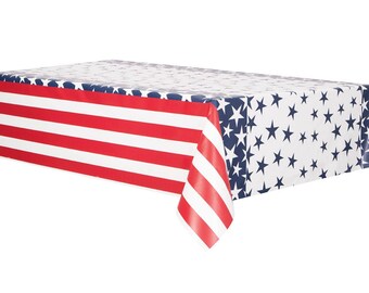 2 Pack Table Cover - Patriotic Party Supplies for 4th of July, and Veterans' Day (Patriotic America Plastic Table Cover 54" x 102"