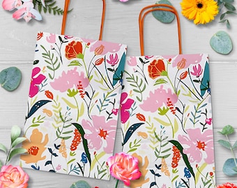 Wildflower Fields Paper Gift Bags and Party Favor Bags, 5.25"x3.5"x8.25" (12 Pack)