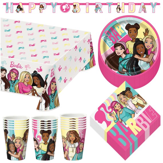 Barbie Pink Birthday Party Paper Dessert Plates Napkins Cups Table Cover and Happy Birthday Banner Decoration 16 Plates Napkins Etsy