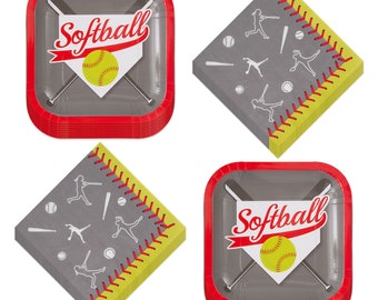 Softball Party Supplies Sports Team Paper Dessert Plates and Beverage Napkins (Serves 16)