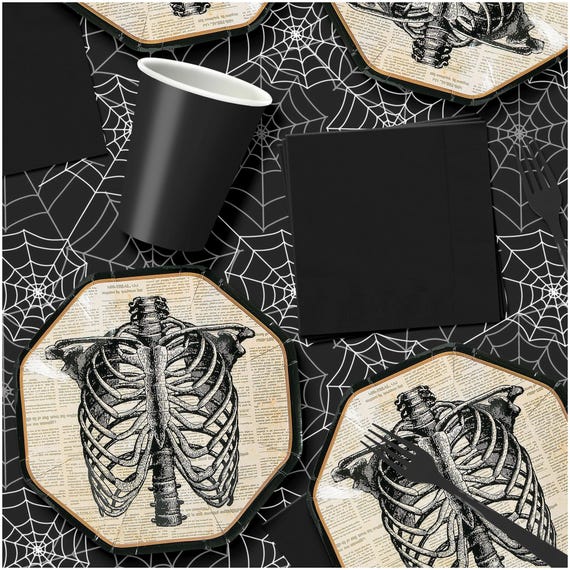 Vintage Halloween Party Creepy Skeleton Paper Dessert Plates