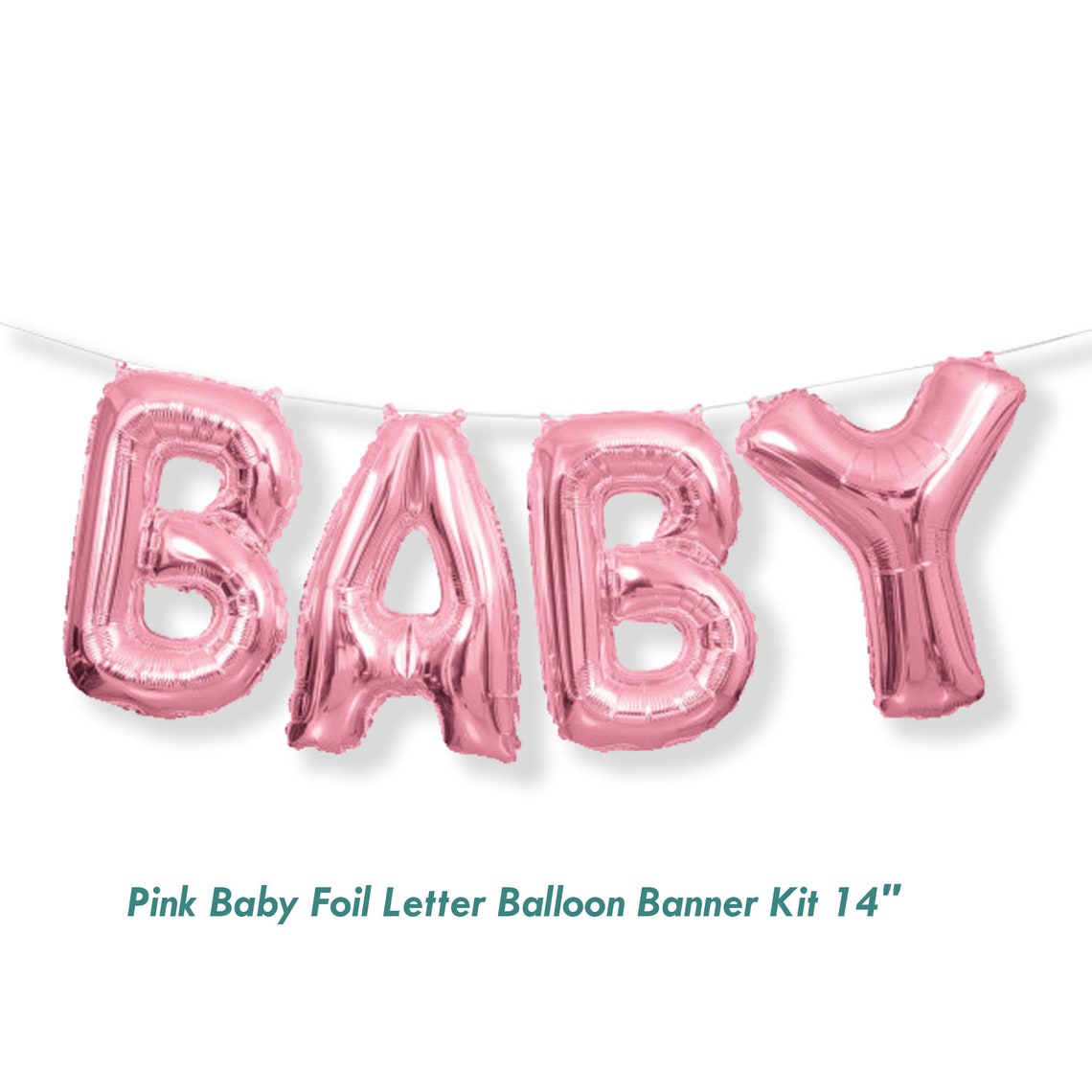 Pink "baby" Foil Block Letter Balloon Banner Kit for Baby Girl Showers ...