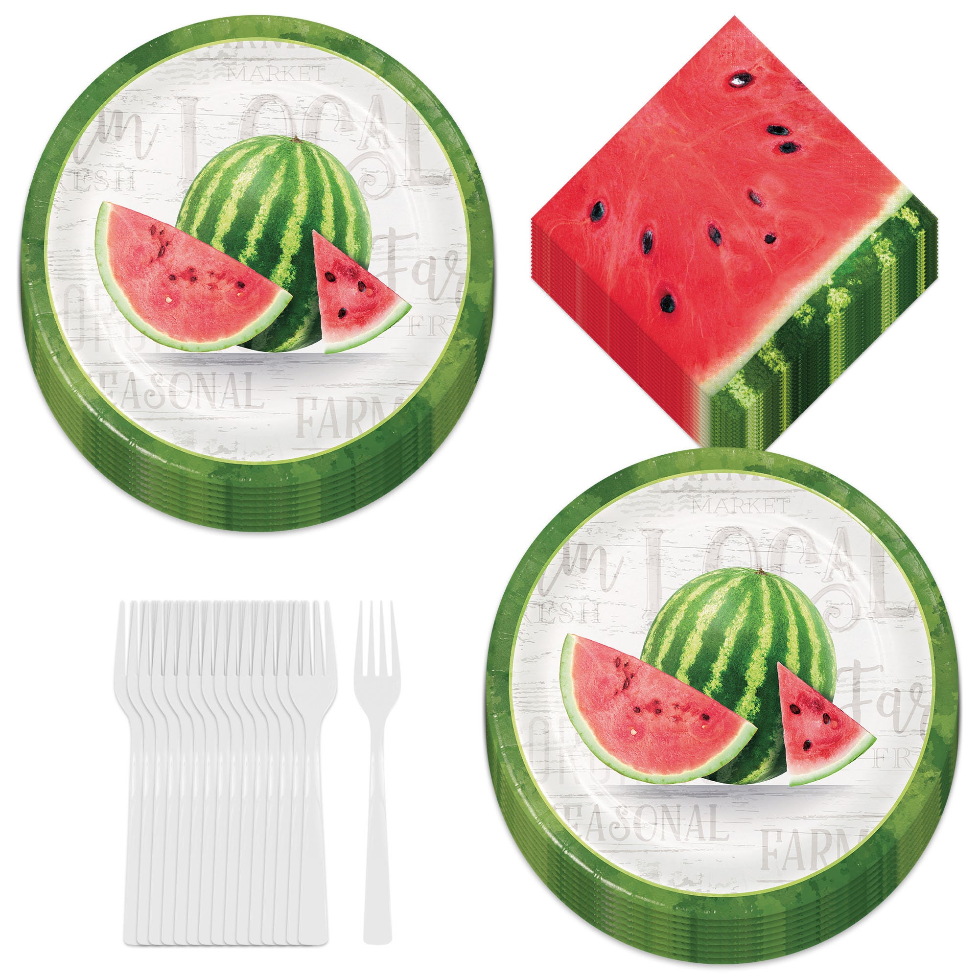 Farm Fresh Watermelon Party Paper Dinner Plates With Green Rind
