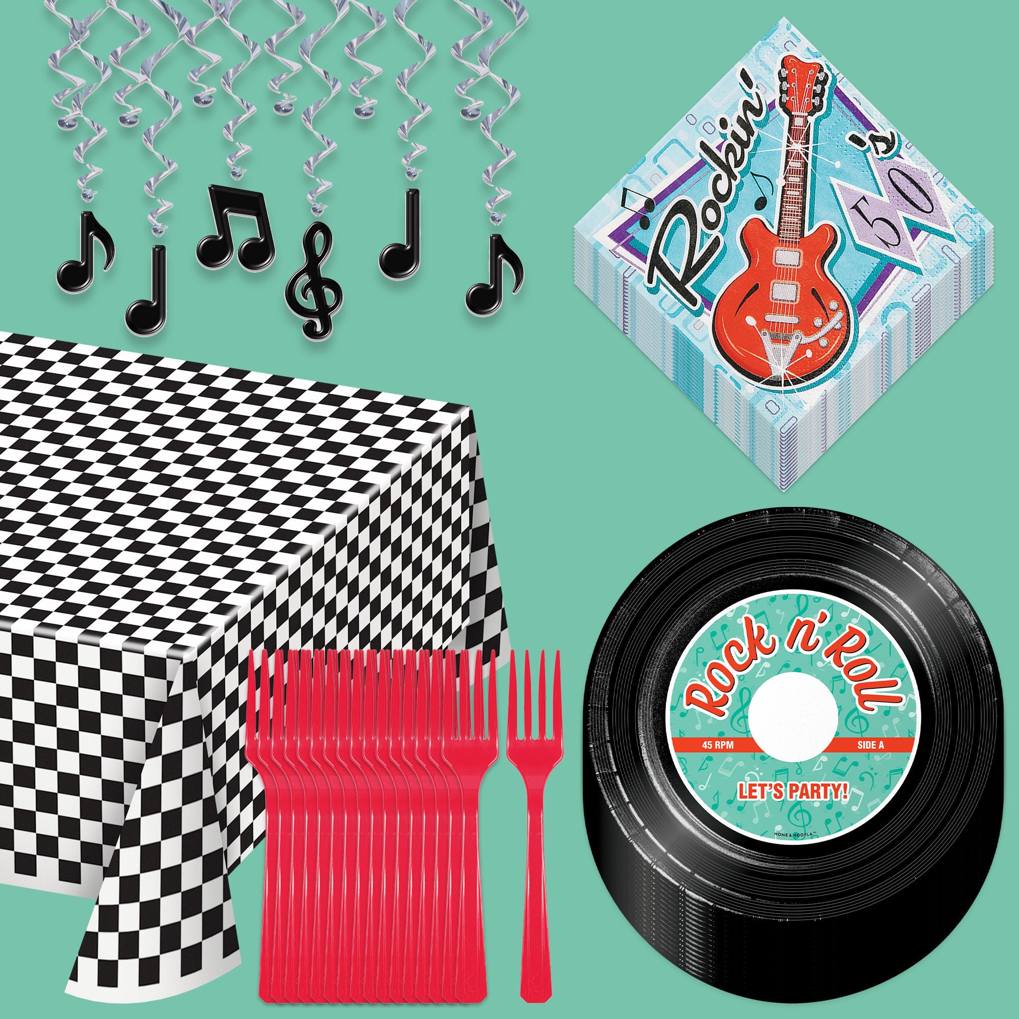 50s Party Decorations Record Paper Plates Rock N Roll Napkins Checkered Diner Tablecover Hanging Whirls Red Plastic Forksserves 16 Etsy Canada