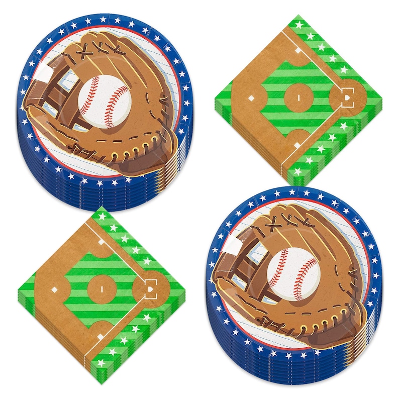 Baseball Party Play Ball Glove Paper Dinner Plates and Ball Diamond Lunch Napkins Serves 16