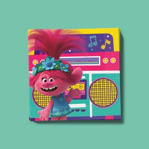 Trolls Party Boombox Disposable Dinner Size Napkins, 16 Count