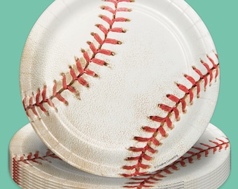 Baseball Party Disposable Round Paper Dessert Plates, 8 Count