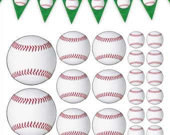 Baseball Party Pennant Banner Garland and Assorted Cutout Decorations