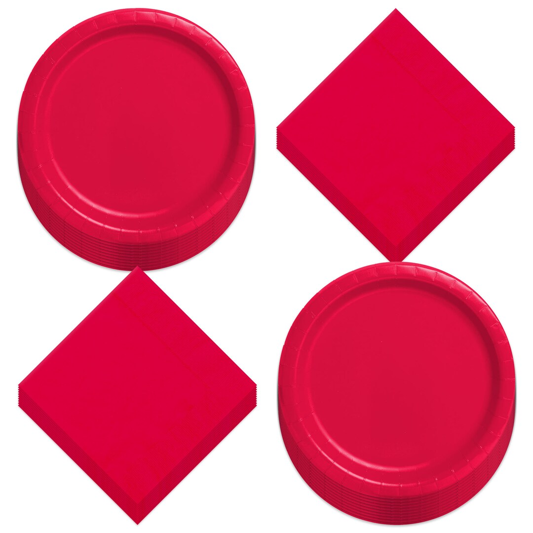 Ruby Red Paper Dessert Plates and Beverage Napkins, Solid Red Party ...