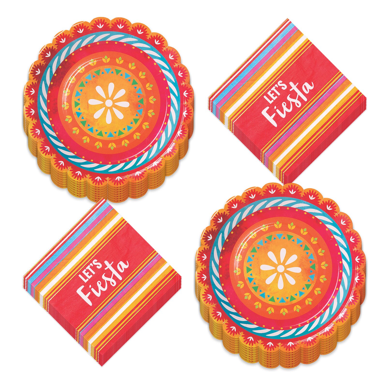 Lets Fiesta Party Scalloped Paper Dinner Plates and Lunch Napkins Serves 16