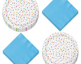 Sprinkles Baby Shower Party Round Paper Dessert Plates and Pale Blue Beverage Napkins (Serves 16)
