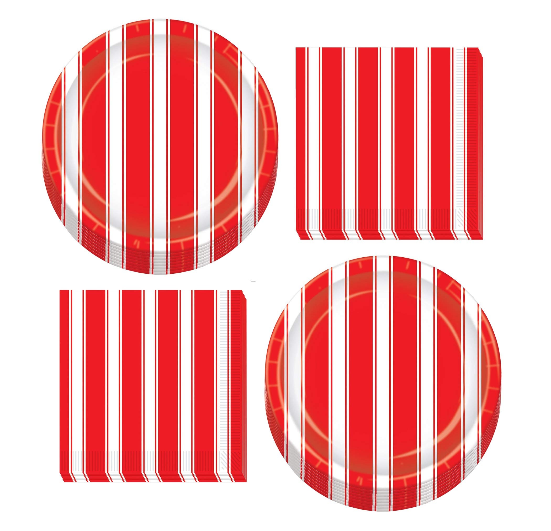 Carnival Party Supplies and Circus Decorations Red and White Striped Paper Dessert Plates and Luncheon Napkins Serves 16