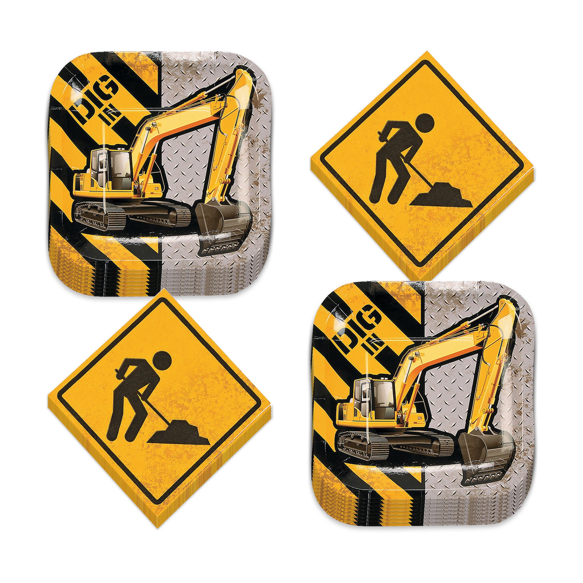 Construction Party Supplies Construction Zone Dig in Paper Dessert Plates and Beverage Napkins Serves 16