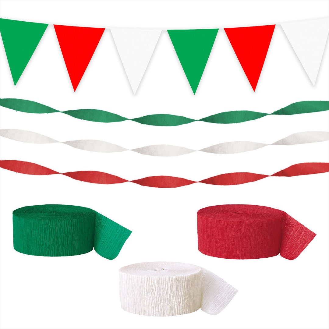 Italian Party Supplies Italy Flag Red, White, and Green Crepe Streamers