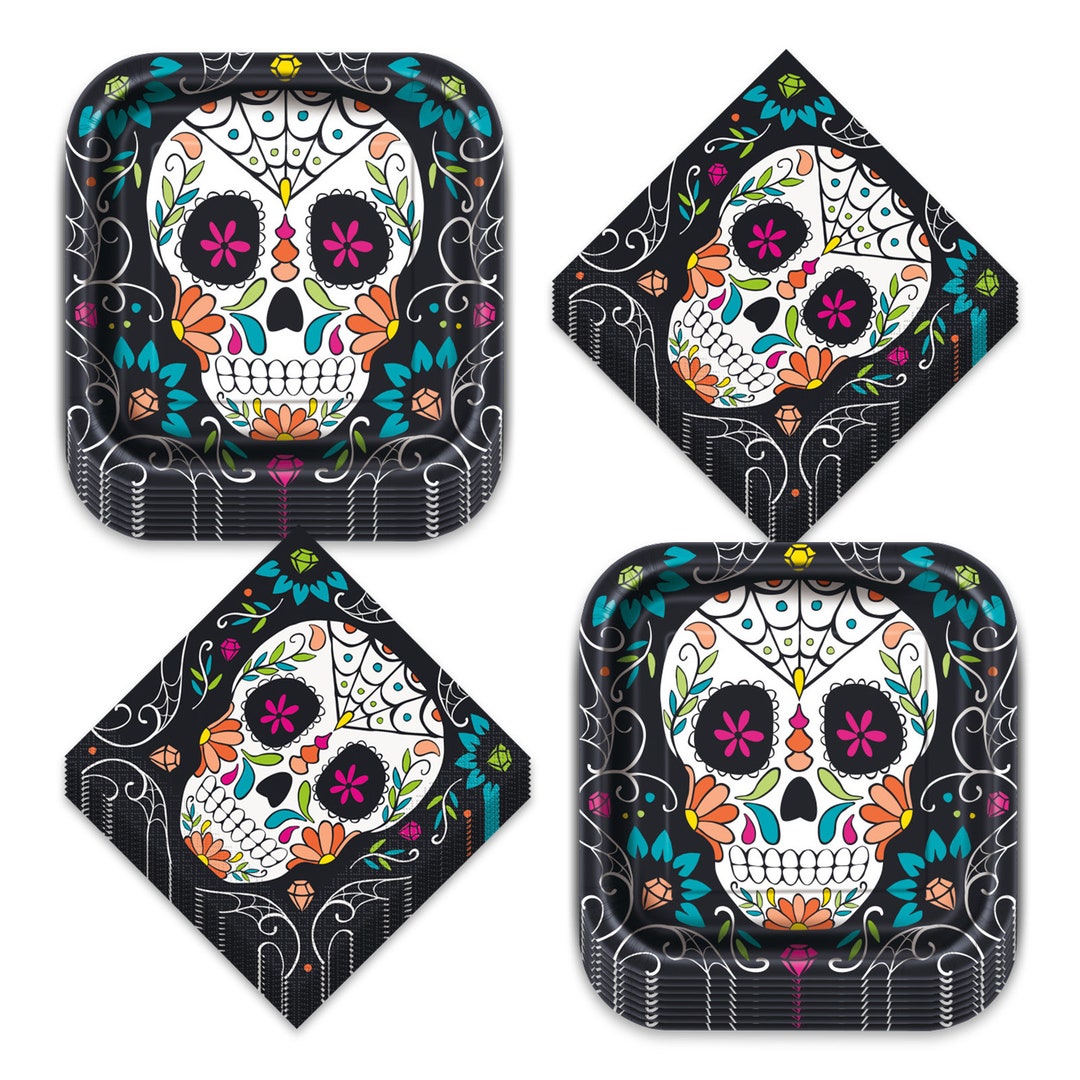 Day of the Dead Party Halloween Skull Paper Dinner Plates and Lunch ...