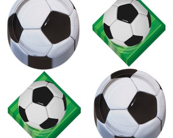 Soccer Party Supplies 3D Soccer Ball Paper Dessert Plates and Beverage Napkins (Serves 16)