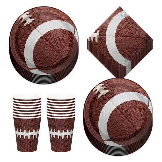 Football Party Game Ball Paper Dessert Plates, Beverage Napkins, and Cups (Serves 16)