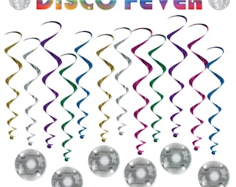 Disco Fever Party Decorations: Banner & Disco Ball Whirls, 70's Theme