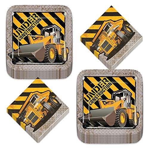 Construction Party Supplies Under Construction Zone Paper Dinner Plates and Luncheon Napkins Serves 16