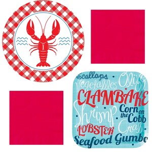 Seafood Boil Party Plates and Napkins Set, Clambake Lobster Decorations, Summer Picnic Tableware