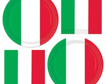 Italian Flag Paper Dessert Plates and Napkins Set, Italy Theme Party Supplies, Red White and Green Decor, Heritage Celebration, Serves 16
