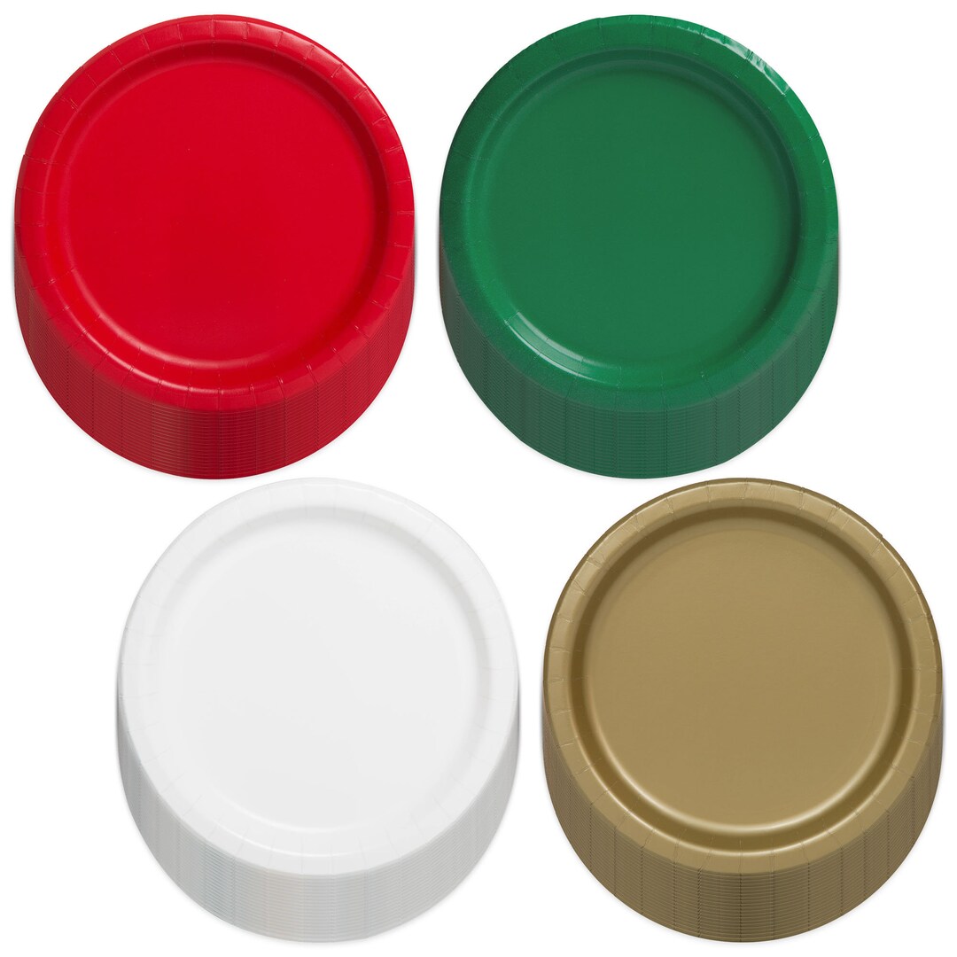 Holiday Season Party Supplies Assortment of Disposable Round 7 Inch Paper Dessert Plates in Red