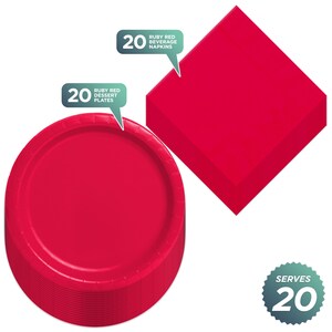 Ruby Red Paper Dessert Plates and Beverage Napkins, Solid Red Party ...