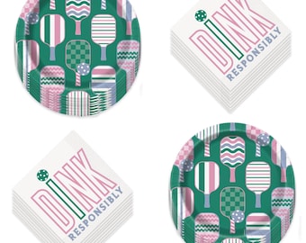Pickleball Party Plates and Napkins – "Dink Responsibly" Set