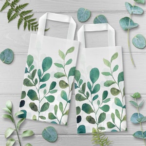 Spring Greenery Watercolor Green Leaf Plastic Gift Bags and Party Favor Bags, 5&quot;x3&quot;x8&quot; (25 Pack)