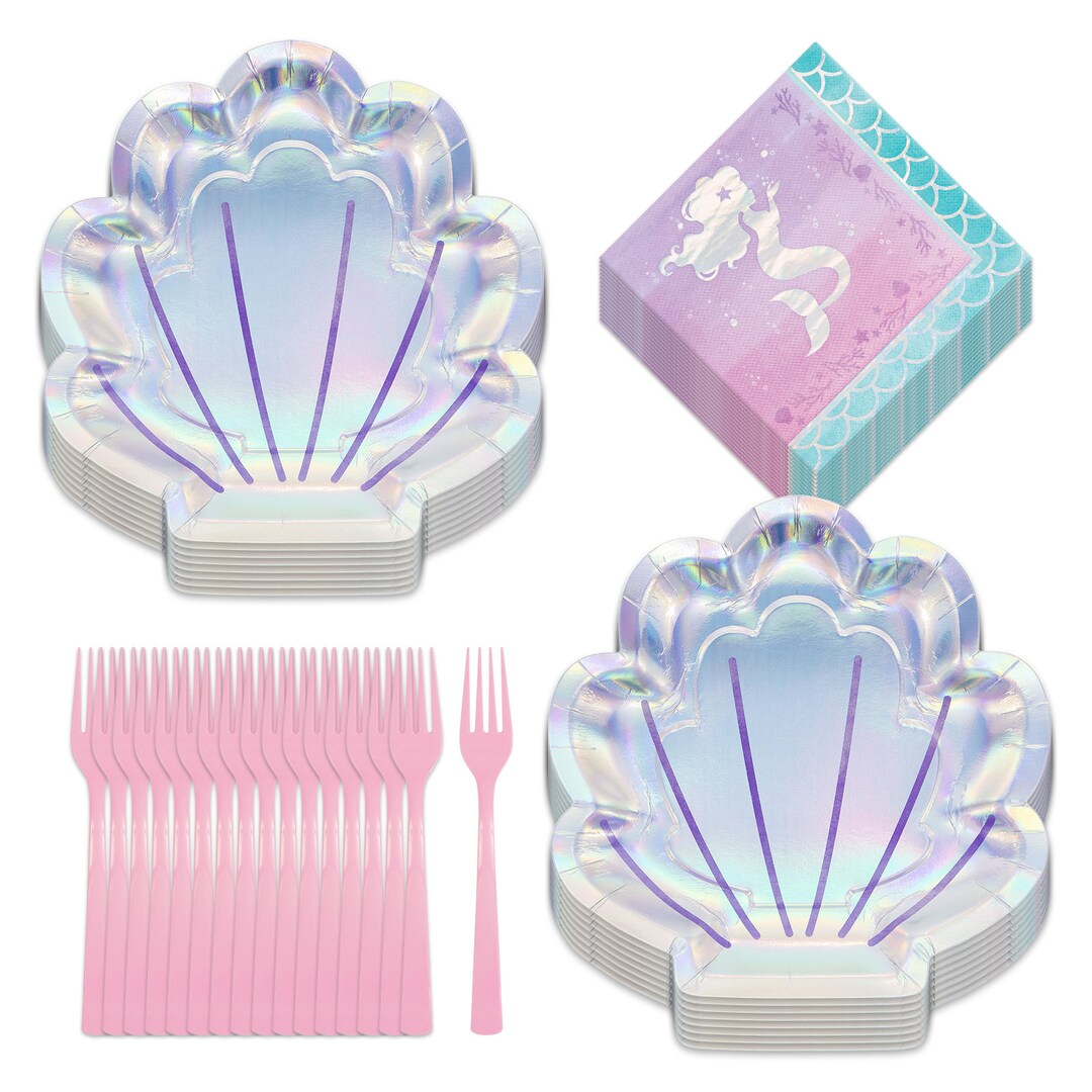 Mermaid Shine Party Supplies Metallic Clam Shell Shaped Paper Dinner ...