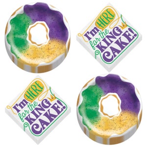 Mardi Gras Party Supplies - King Cake Paper Dessert Plates and Beverage Napkins (Serves 16)