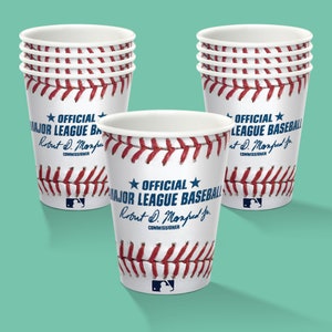 Official Baseball League Disposable Paper Party Cups, 9 Ounce Size, 8 Count