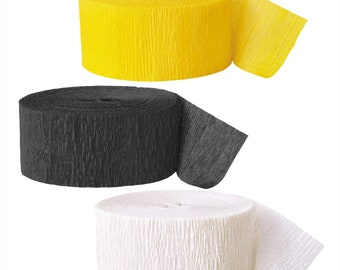 Yellow Black White Crepe Paper, Bee Theme, Construction Birthday Decor, Sunflower Party Supplies, DIY Streamers (3 Pack, 81 Ft Each)