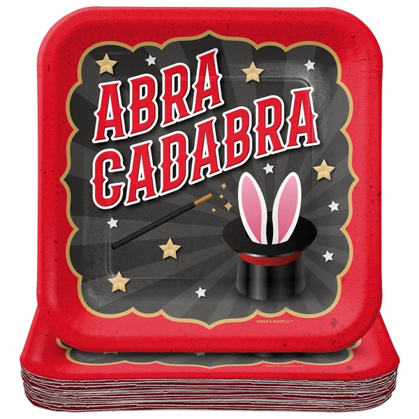 Magic Party Supplies - Abracadabra Magician Square Paper Dessert Plates for 16 Guests