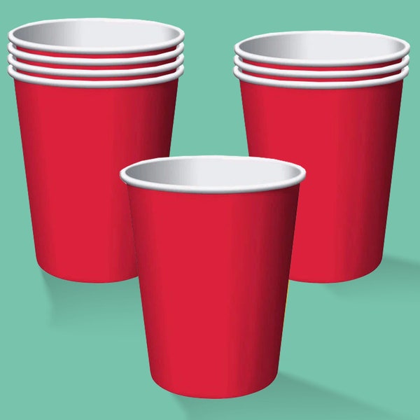 Solid Ruby Red Disposable Beverage Party Cups, 9 Ounce Size, 8 Count