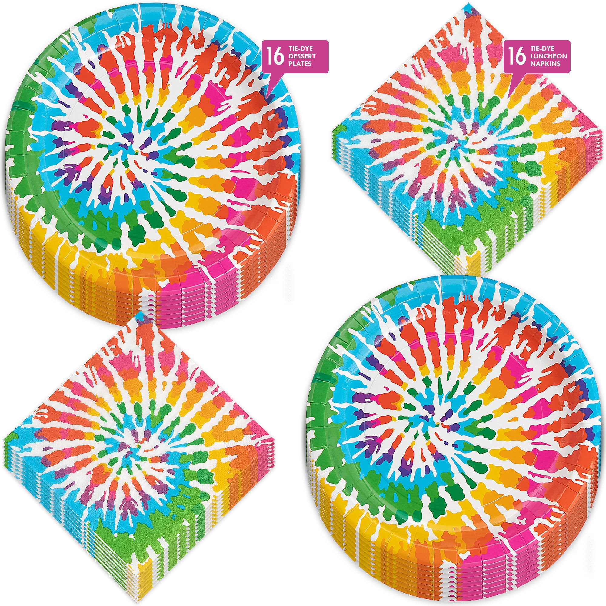 Tie Dye Rainbow Paper Dinner Plates and Luncheon Napkins - Beach