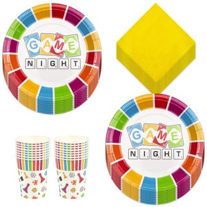 Family Game Night Cards and Letter Tile Paper Plates, Napkins, and Beverage Cups (Serves 16)